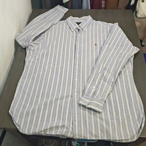 Ralph Lauren Men's Blue XL Striped,Long Sleeve,Oxford Classic Fit